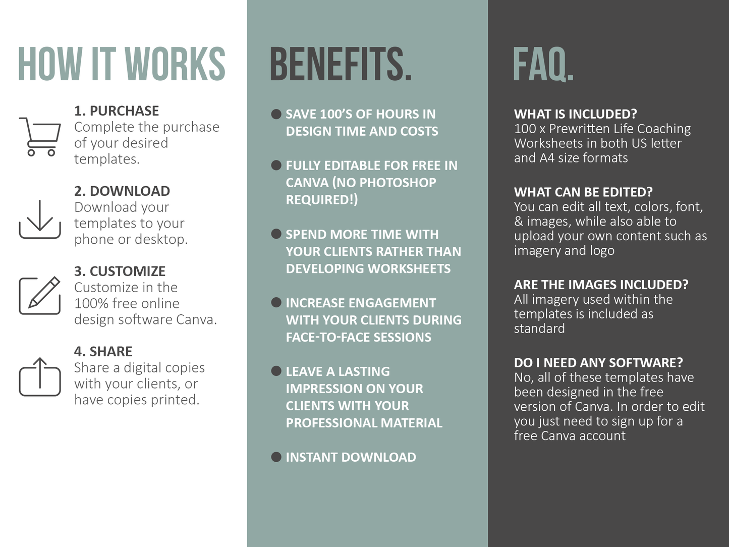 100 Life Coaching Worksheet Templates (grey)