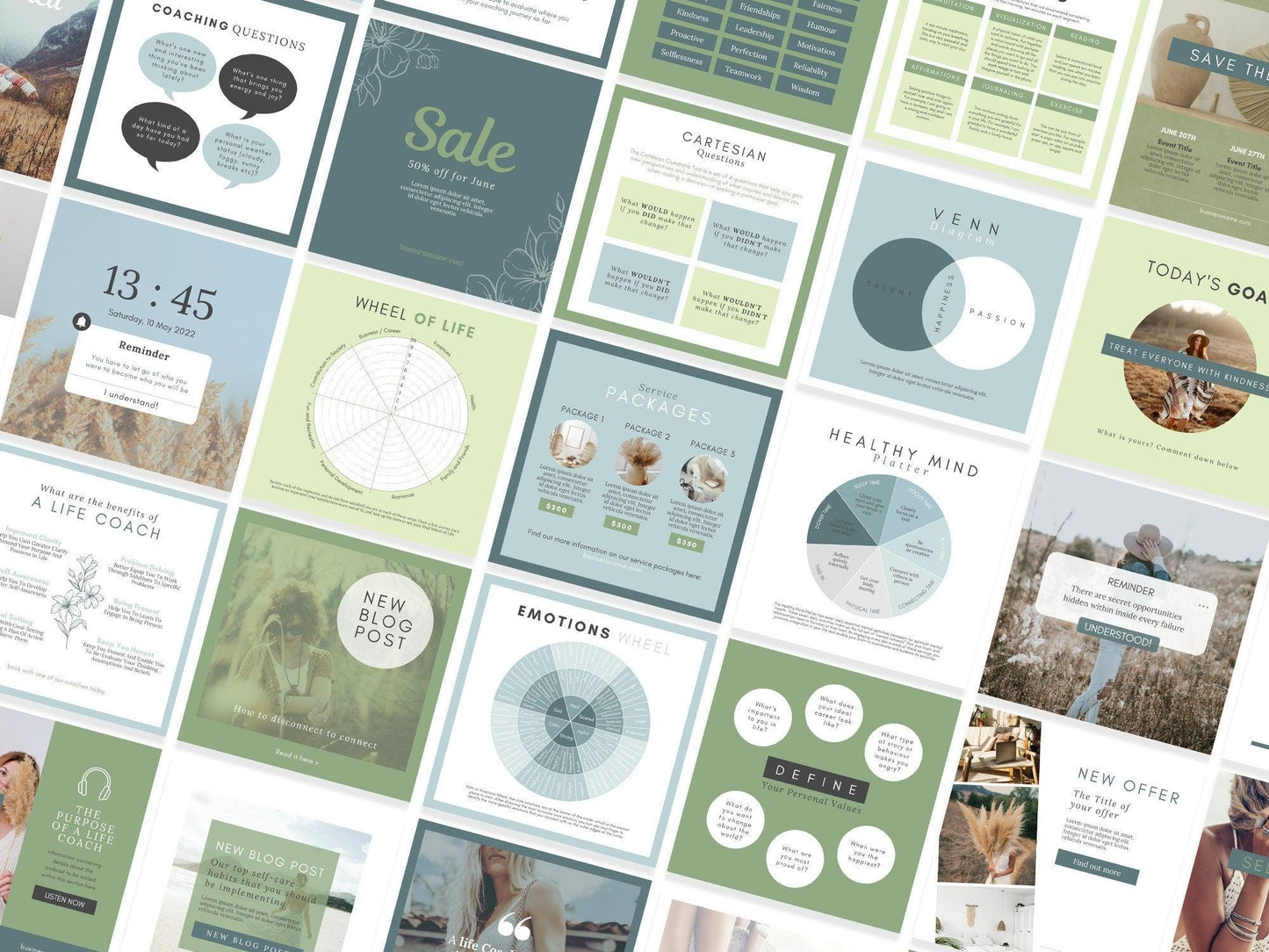 150 Life Coach Instagram Templates For Social Media (green)