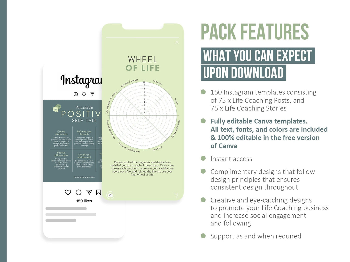 150 Life Coach Instagram Templates For Social Media (green)