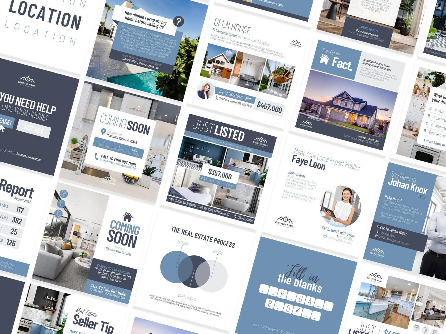 150 Real Estate Templates For Social Media (blue)