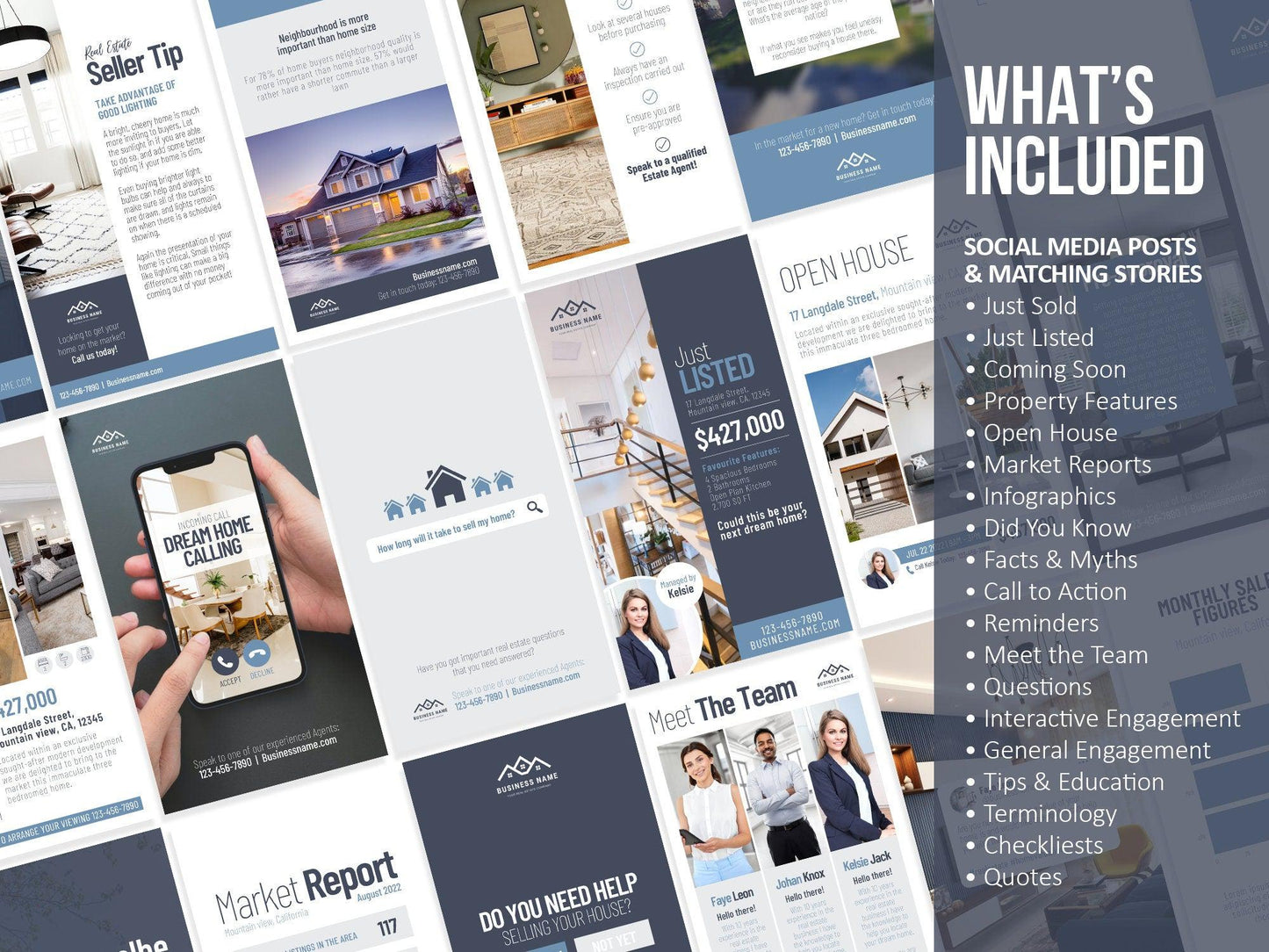 150 Real Estate Templates For Social Media (blue)