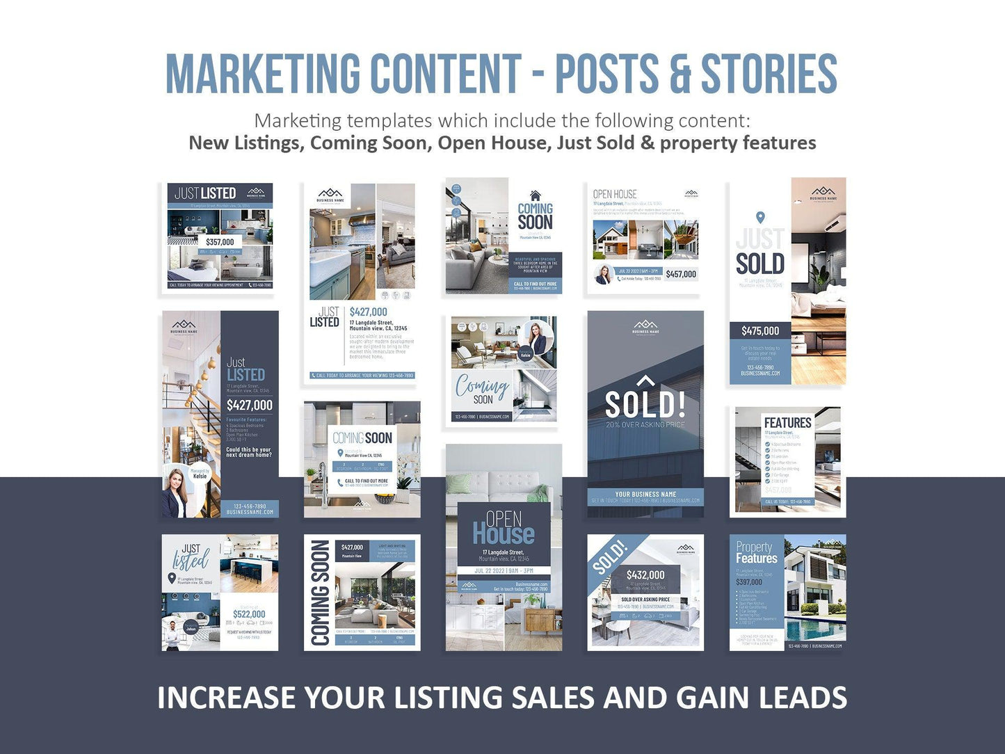 150 Real Estate Templates For Social Media (blue)