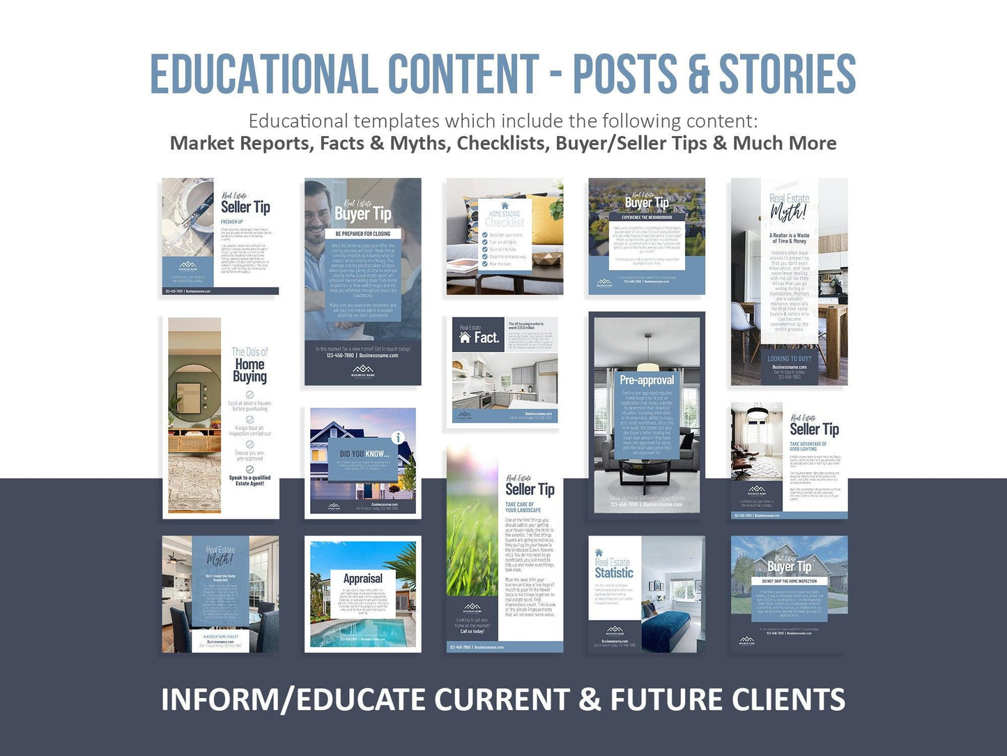 150 Real Estate Templates For Social Media (blue)