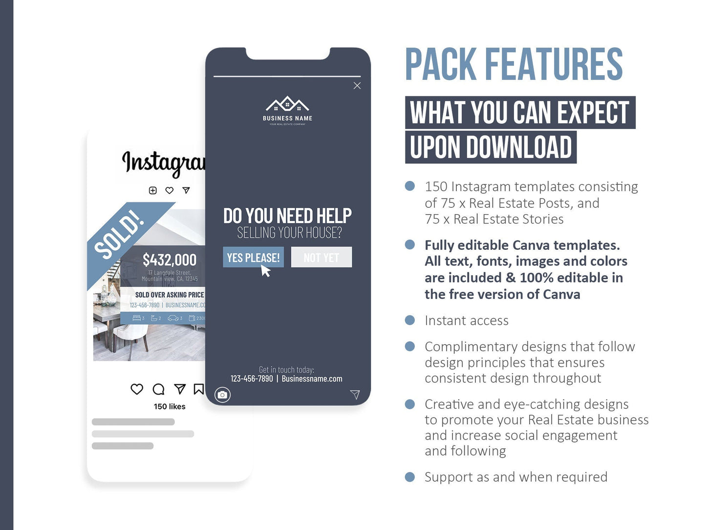 150 Real Estate Templates For Social Media (blue)