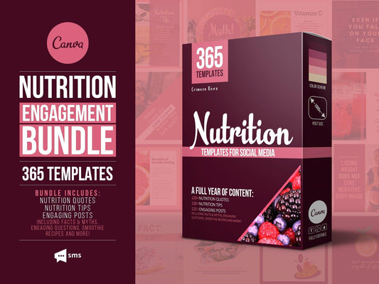 365 Nutrition Instagram Template Bundle For Social Media (crimson berry)