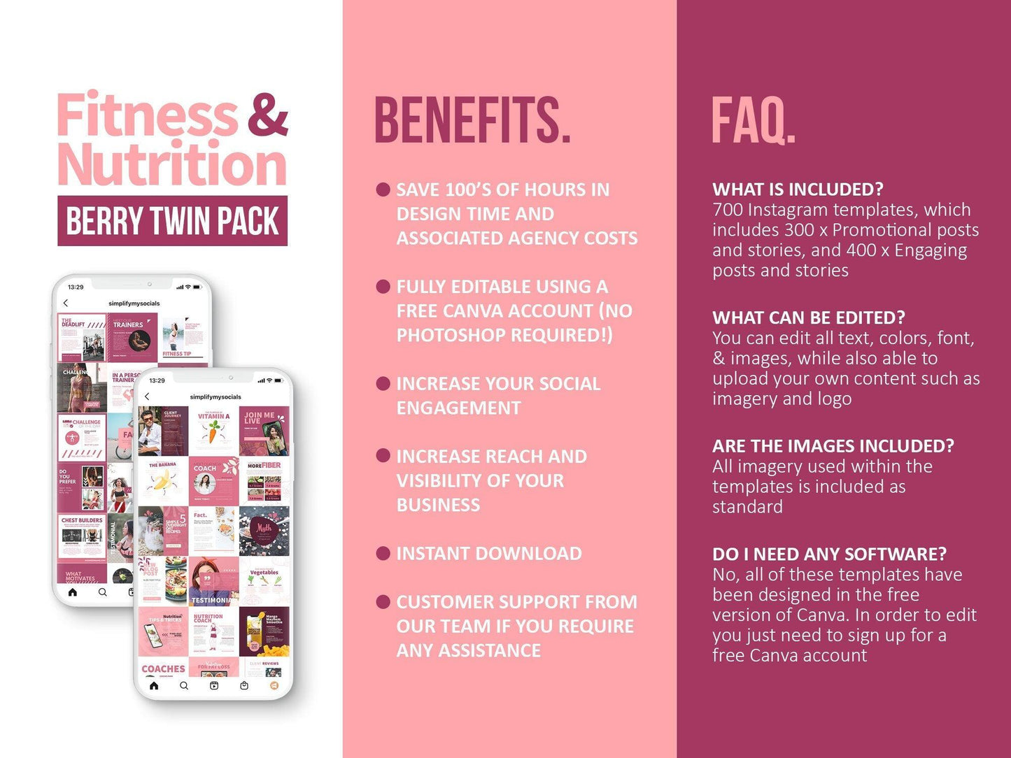 700 Fitness & Nutrition Templates For Social Media (berry)
