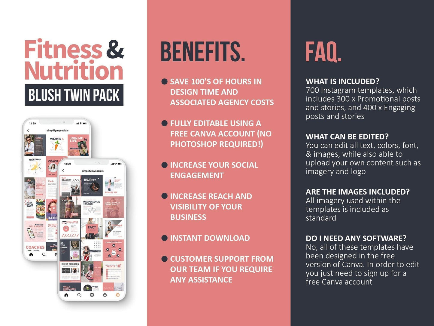 700 Fitness & Nutrition Templates For Social Media (blush)