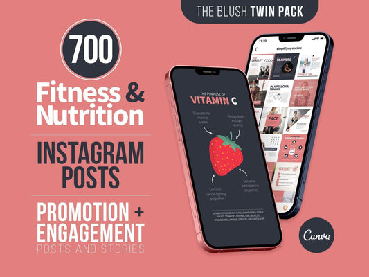 700 Fitness & Nutrition Templates For Social Media (blush)