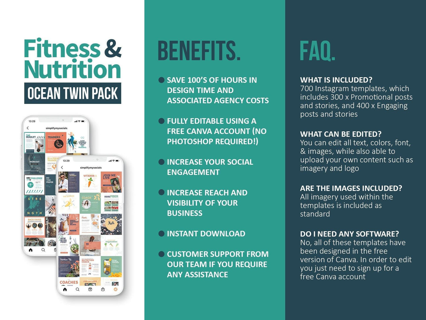 700 Fitness & Nutrition Templates For Social Media (ocean)