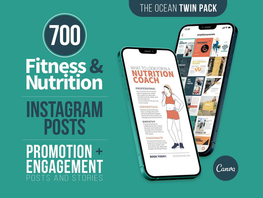 700 Fitness & Nutrition Templates For Social Media (ocean)