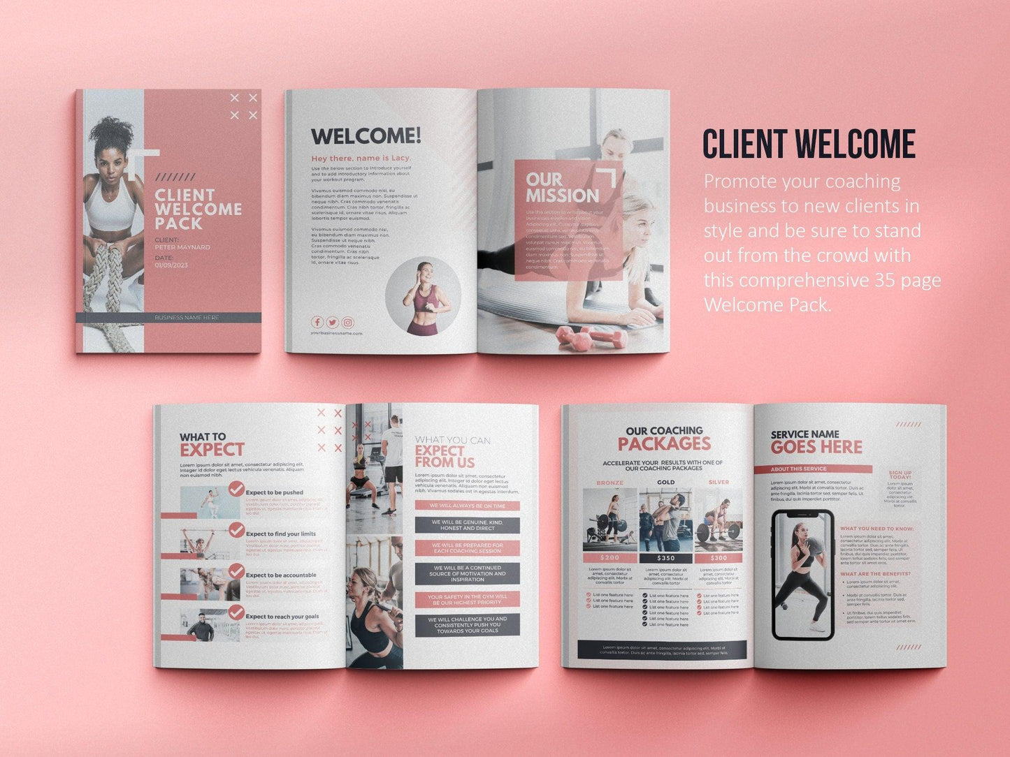 Fitness Client Welcome Pack and Client Goodbye Pack (blush)