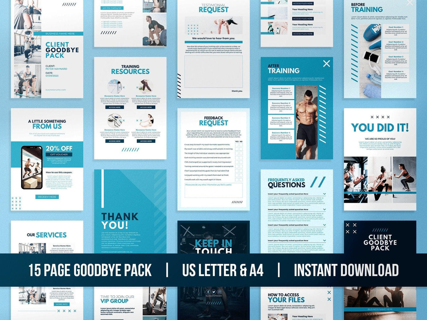 Fitness Client Welcome Pack and Client Goodbye Pack (sky)