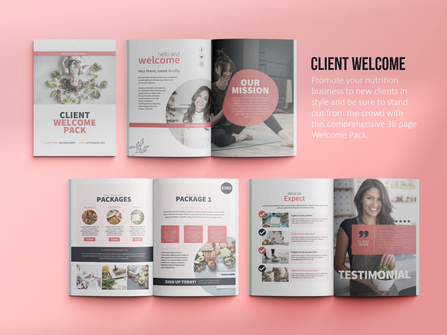 Nutrition Client Welcome Pack and Client Goodbye Pack Templates | Dietitian Onboarding and Offboarding | Nutritionist ebook | Canva Template