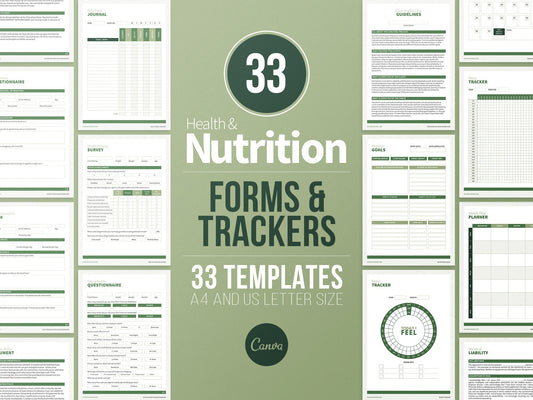 Nutrition Coach Client Intake Forms and Nutrition Trackers (Olive)