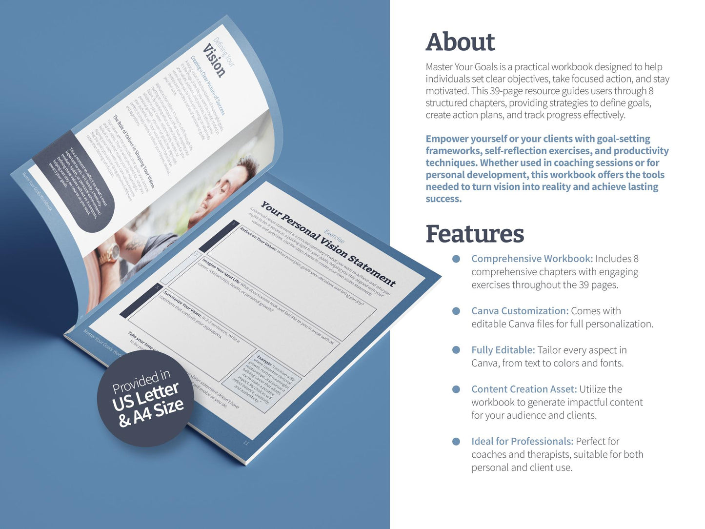 Life Coaching Workbook, Smart Goal Setting, Canva Template (Digital Download)