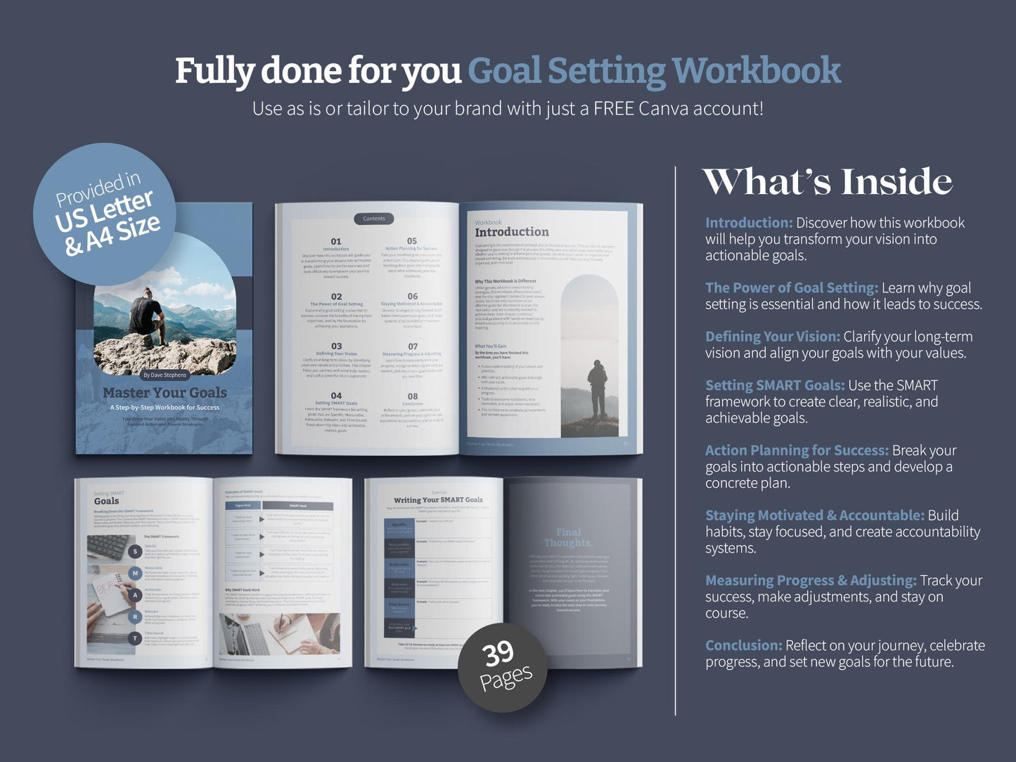 Life Coaching Workbook, Smart Goal Setting, Canva Template (Digital Download)