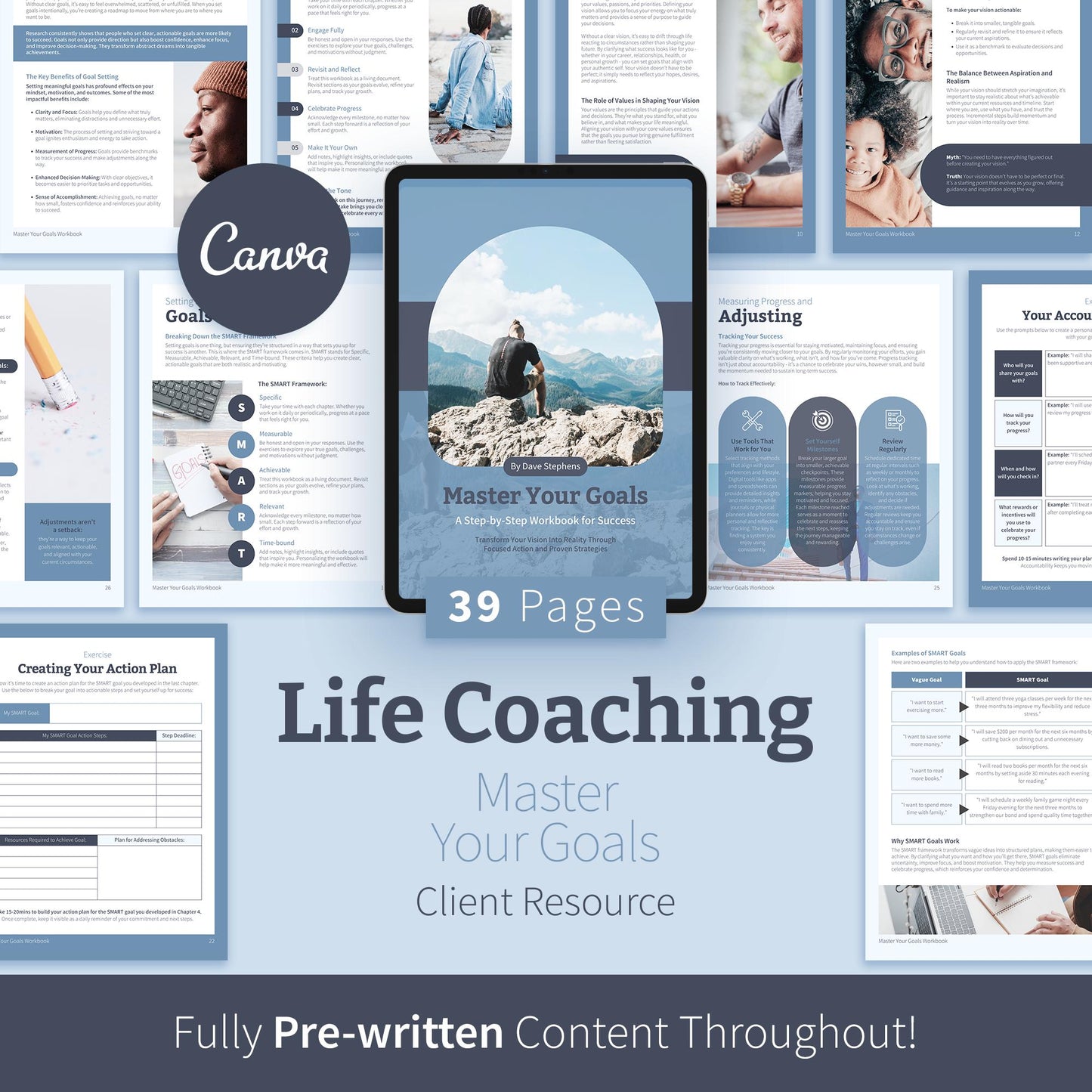 Life Coaching Workbook, Smart Goal Setting, Canva Template (Digital Download)