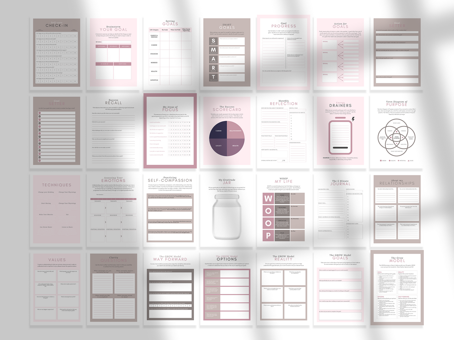 100 Life Coaching Worksheet Templates (mauve)