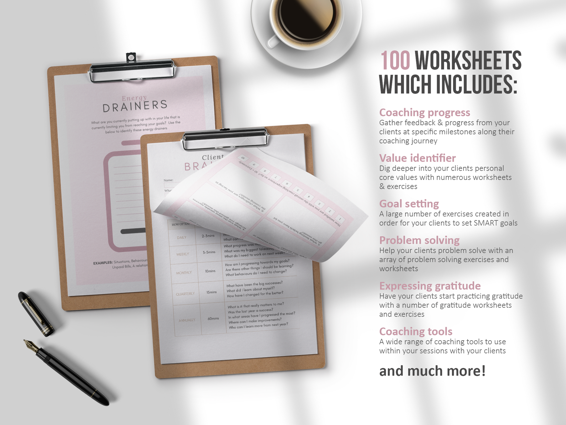 100 Life Coaching Worksheet Templates (mauve)