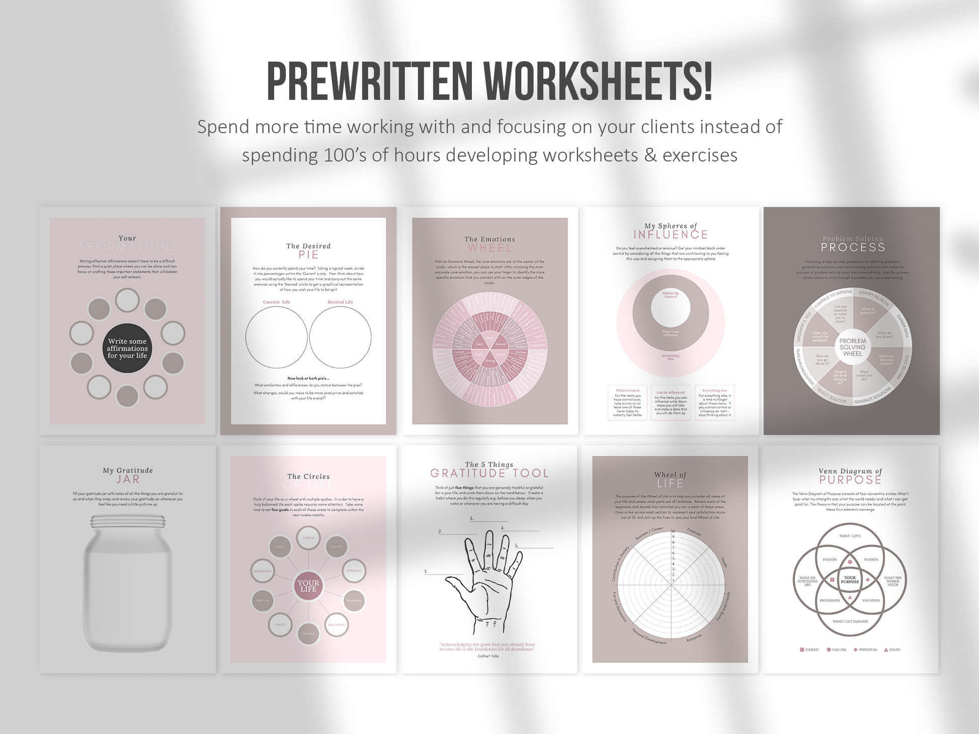 100 Life Coaching Worksheet Templates (mauve)