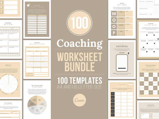 100 Life Coaching Worksheet Templates (sand)