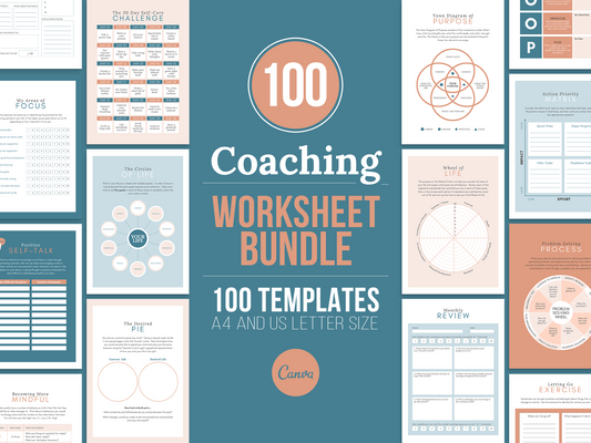 100 Life Coaching Worksheet Templates (teal)