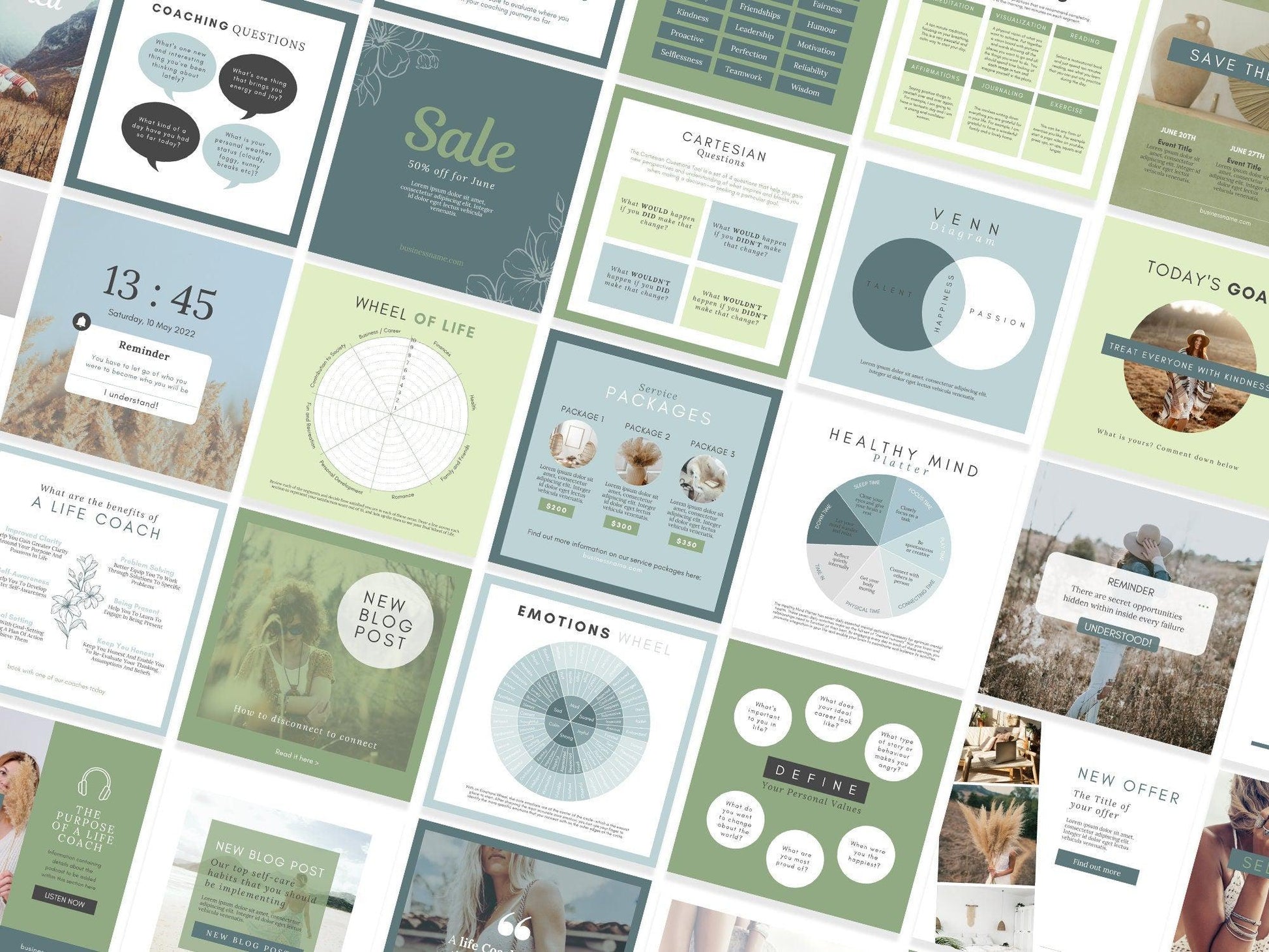 150 Life Coach Instagram Templates For Social Media (green)