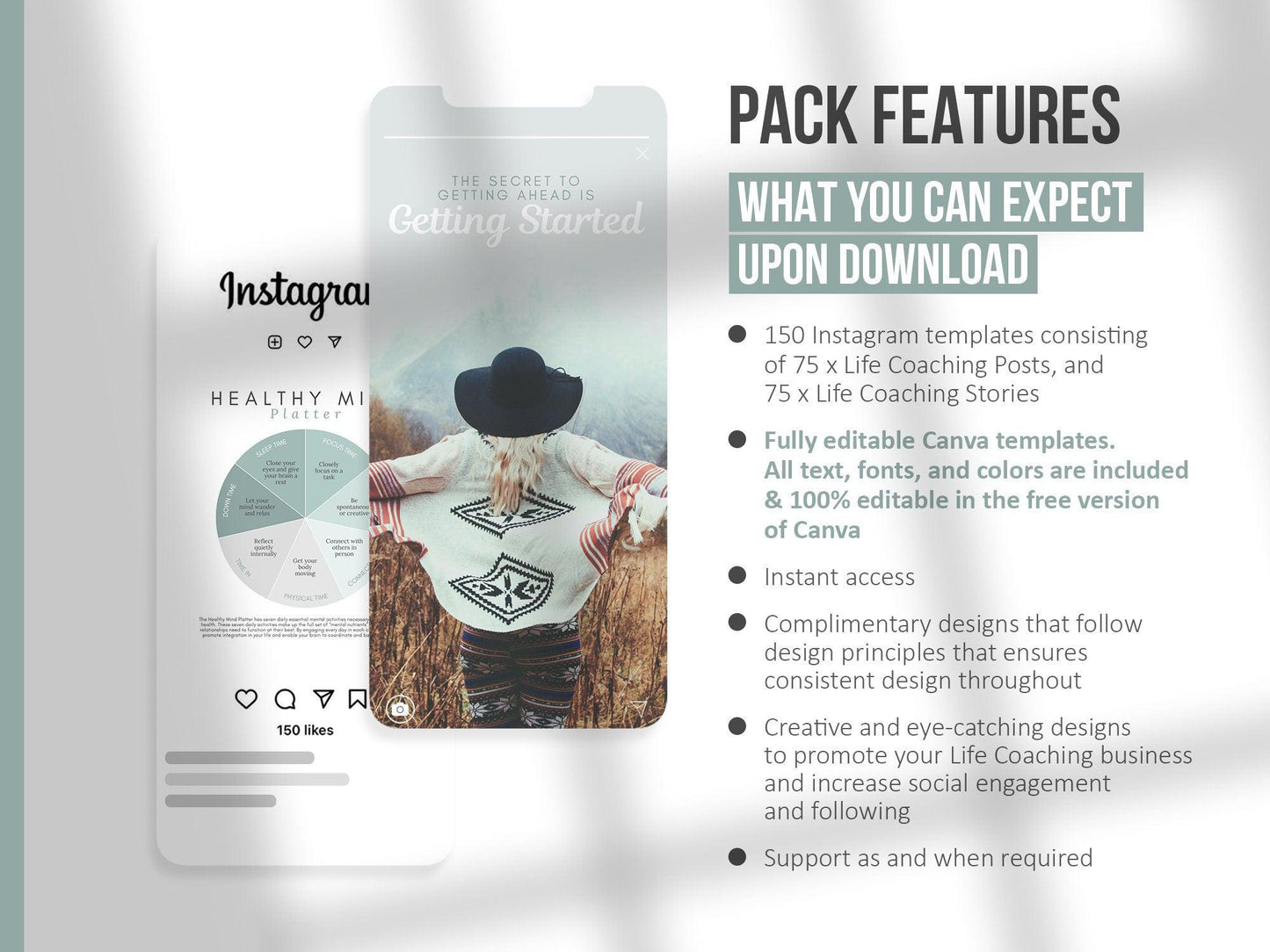 150 Life Coach Instagram Templates For Social Media (grey)