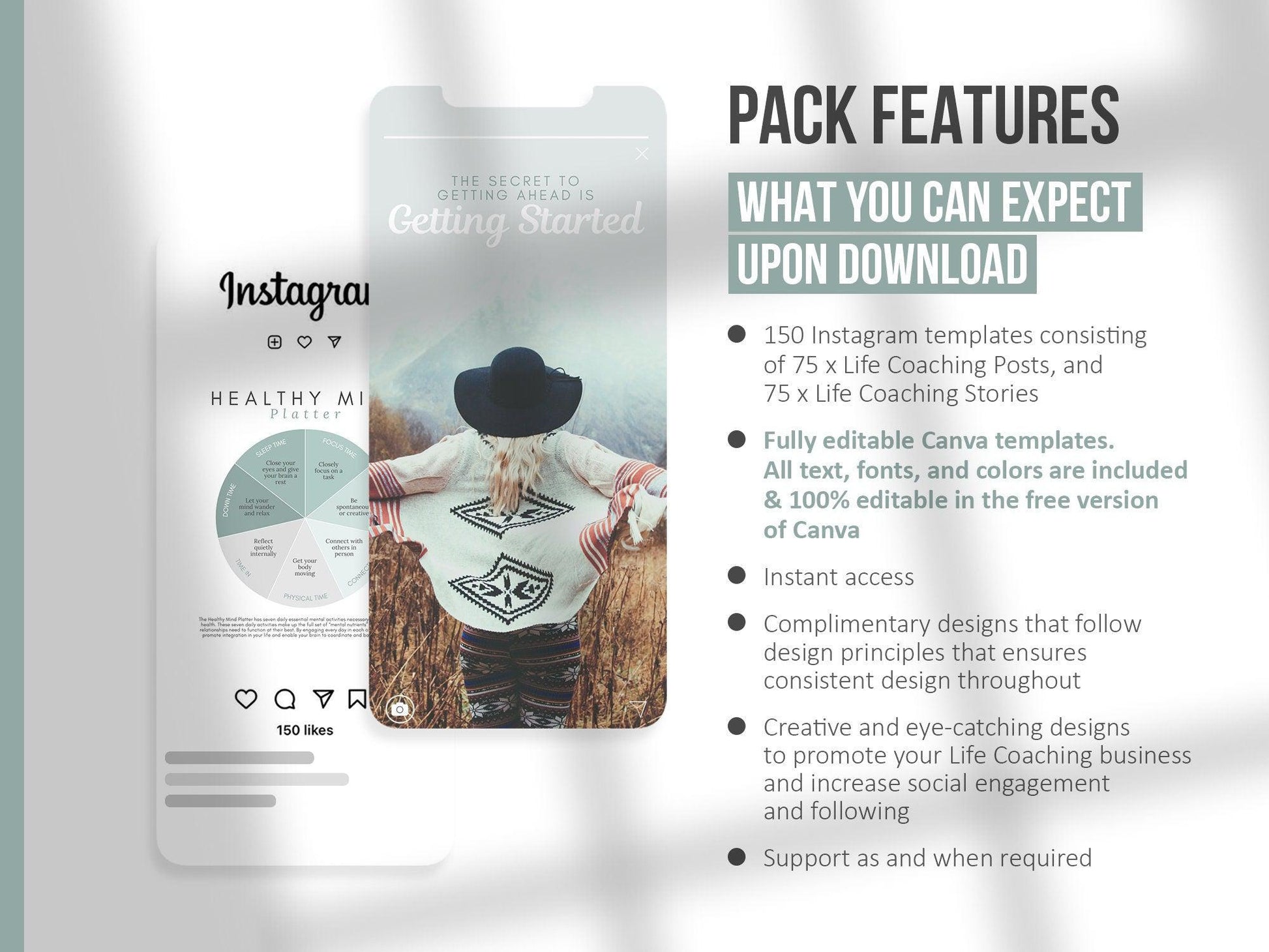 150 Life Coach Instagram Templates For Social Media (grey)