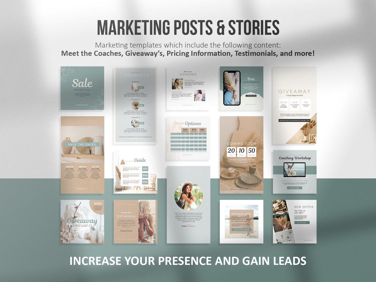 150 Life Coach Instagram Templates For Social Media (grey)