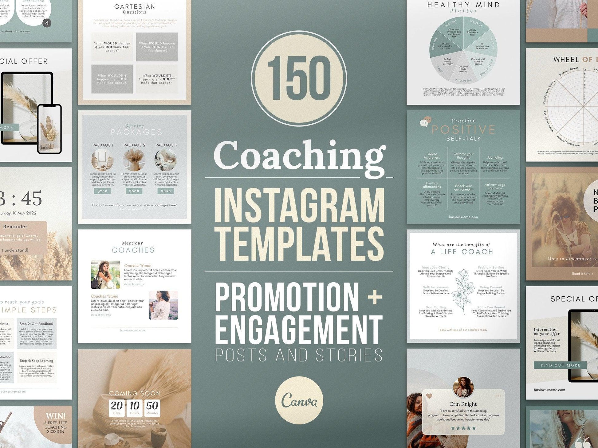 150 Life Coach Instagram Templates For Social Media (grey)