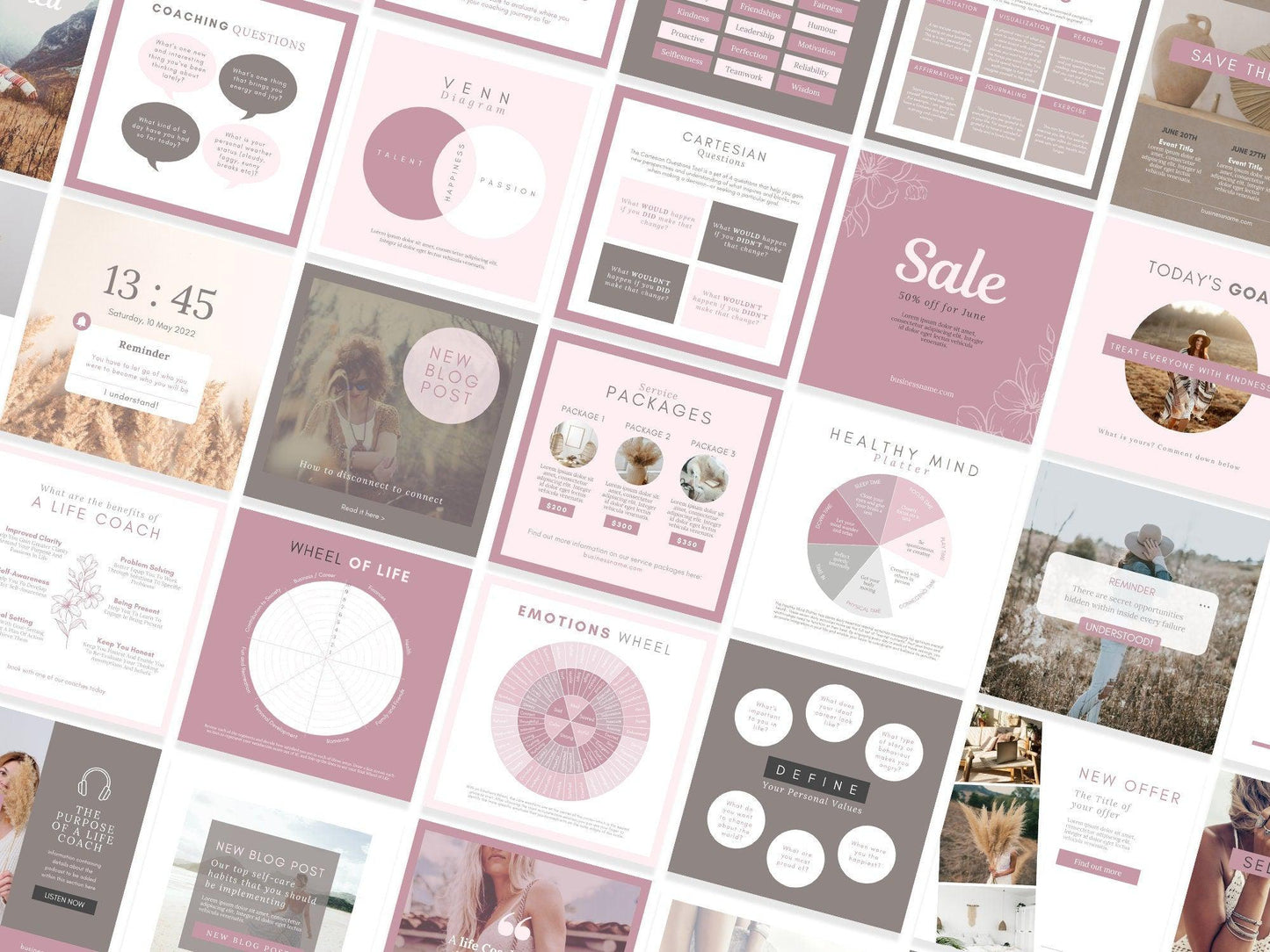 150 Life Coach Instagram Templates For Social Media (mauve)