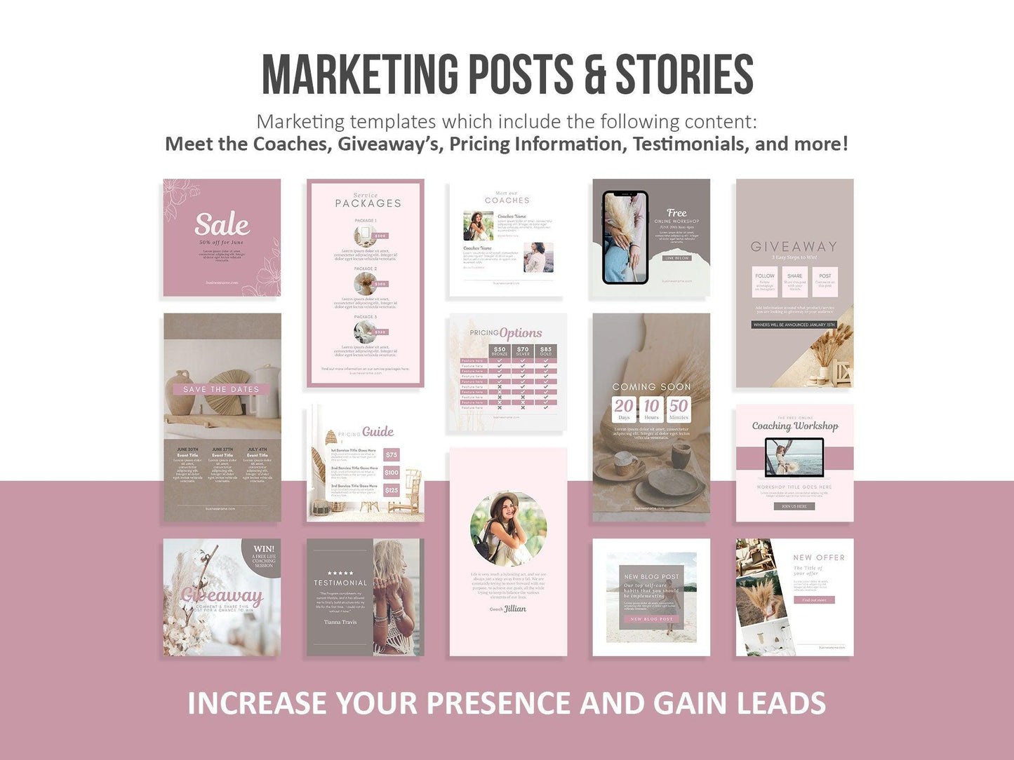 150 Life Coach Instagram Templates For Social Media (mauve)