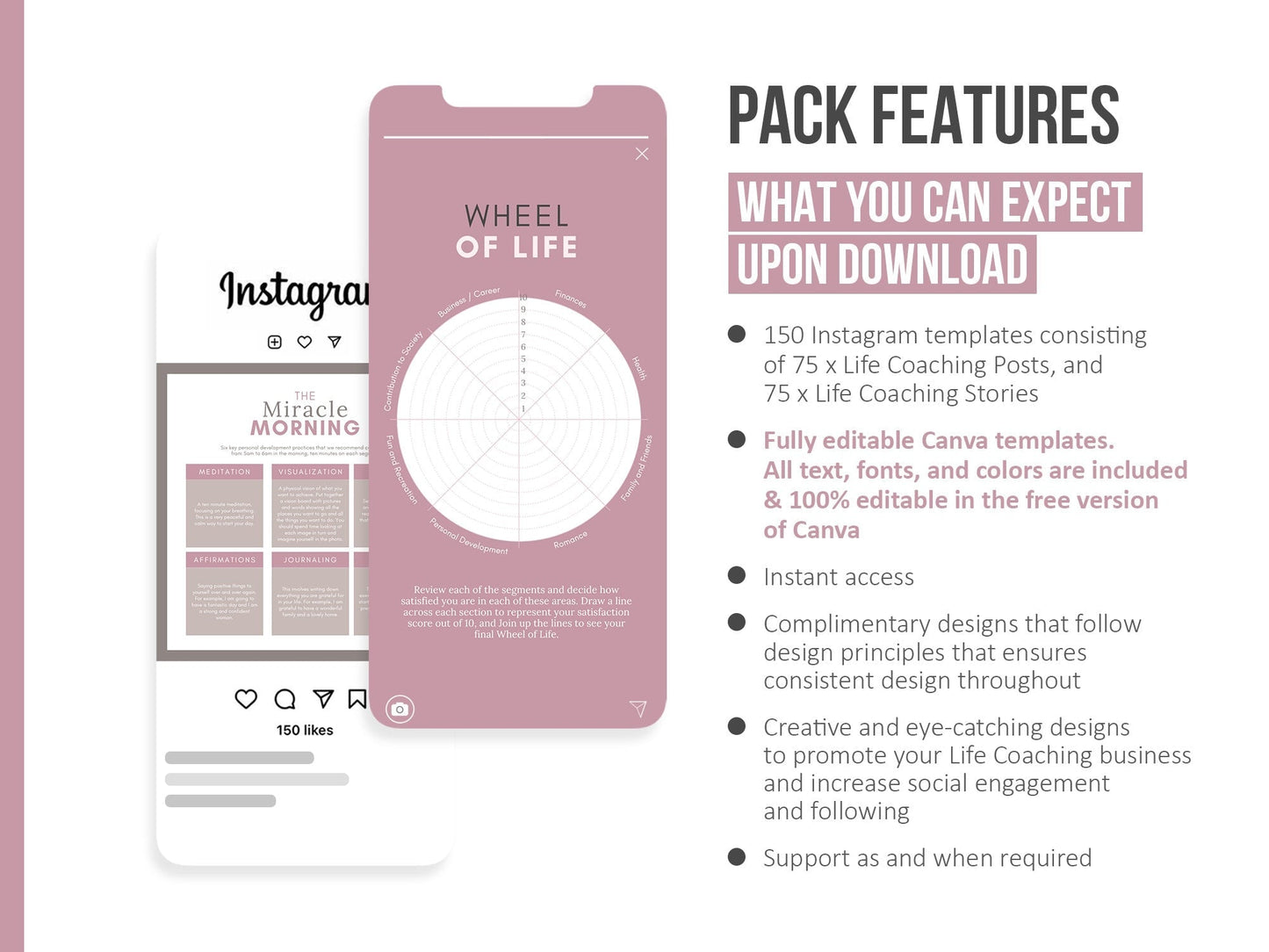 150 Life Coach Instagram Templates For Social Media (mauve)