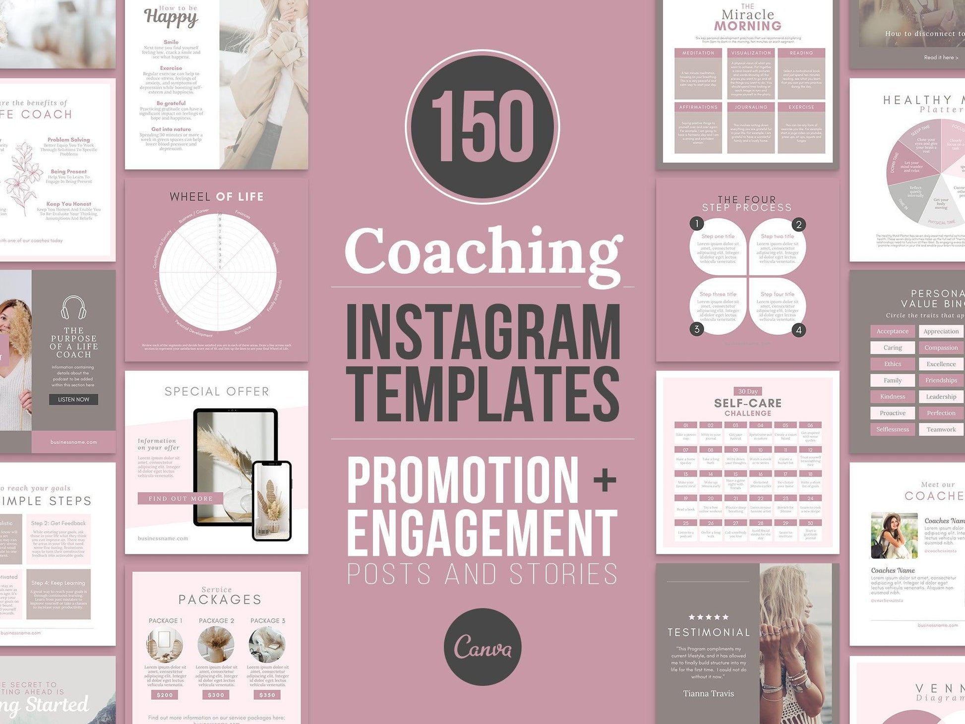 150 Life Coach Instagram Templates For Social Media (mauve)