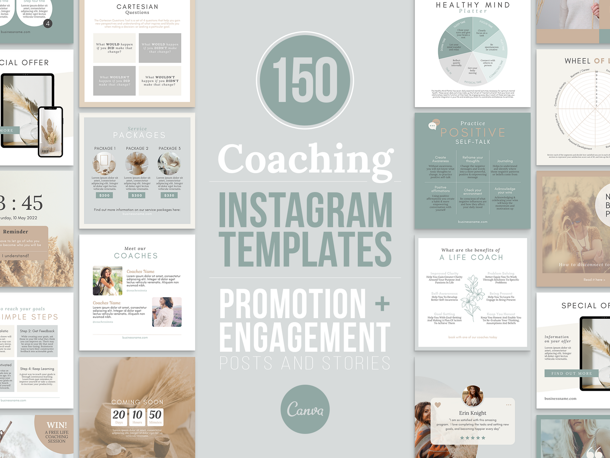 150 Life Coach Instagram Templates For Social Media (neutral)