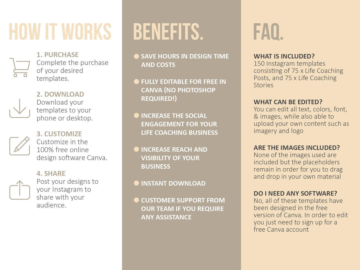 150 Life Coach Instagram Templates For Social Media (sand)