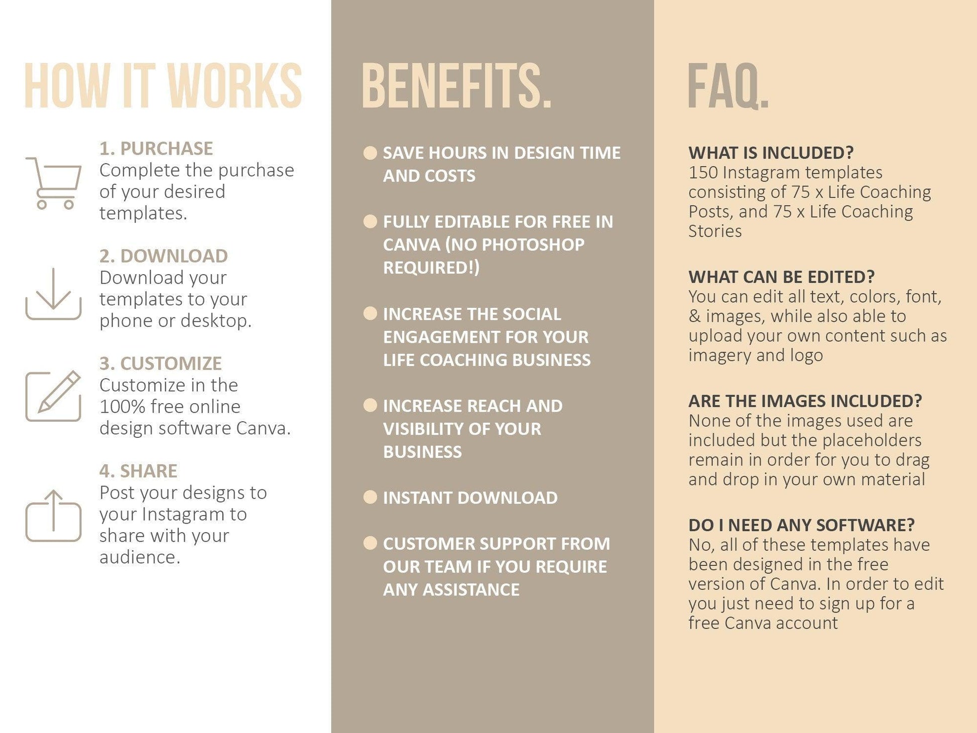 150 Life Coach Instagram Templates For Social Media (sand)