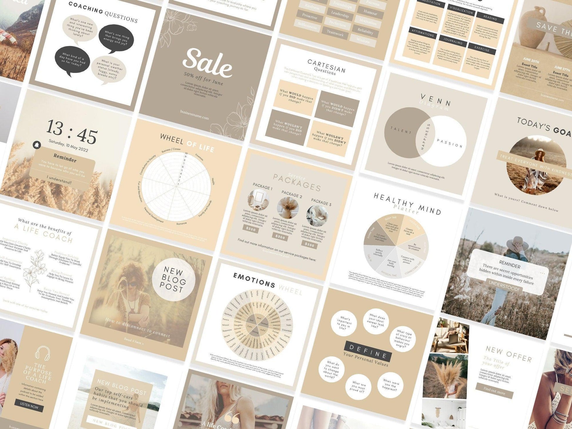 150 Life Coach Instagram Templates For Social Media (sand)