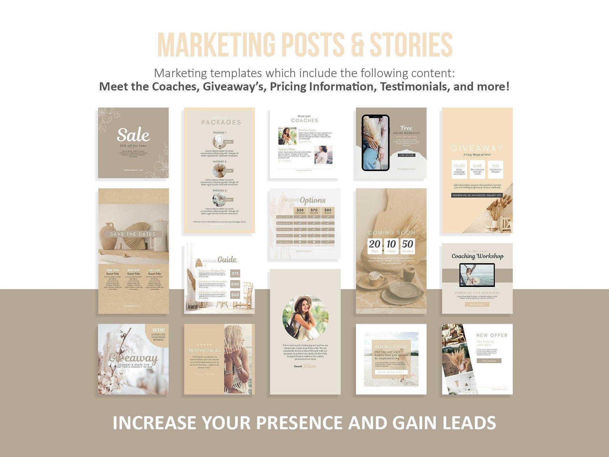 150 Life Coach Instagram Templates For Social Media (sand)