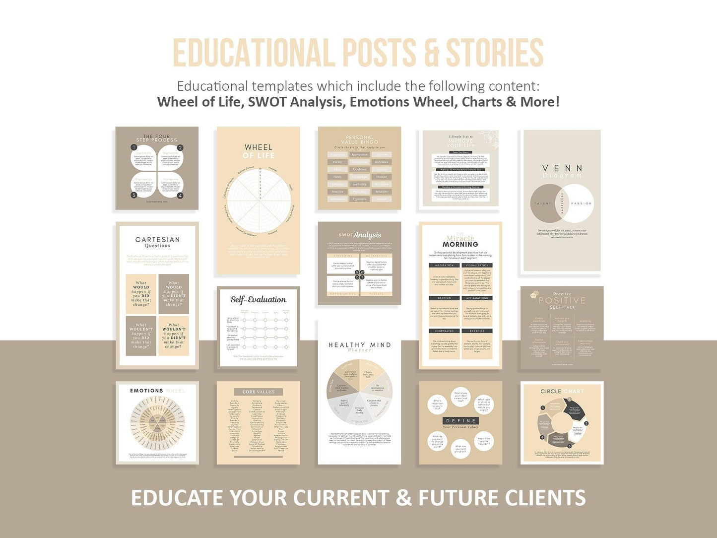 150 Life Coach Instagram Templates For Social Media (sand)