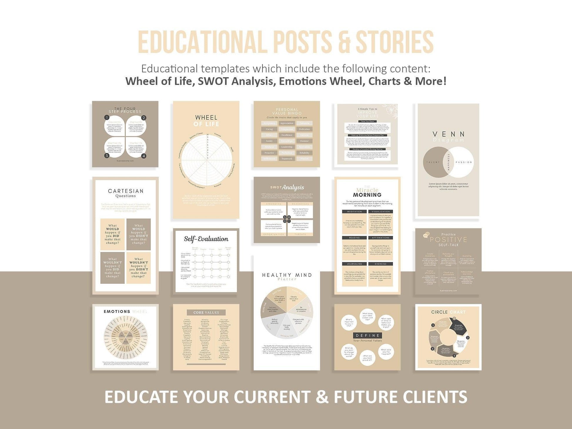 150 Life Coach Instagram Templates For Social Media (sand)