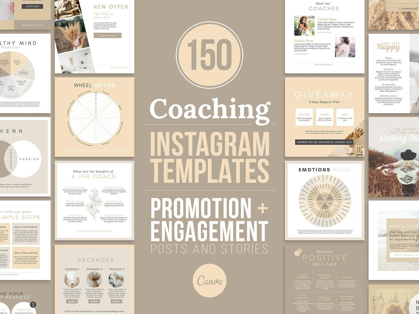 150 Life Coach Instagram Templates For Social Media (sand)