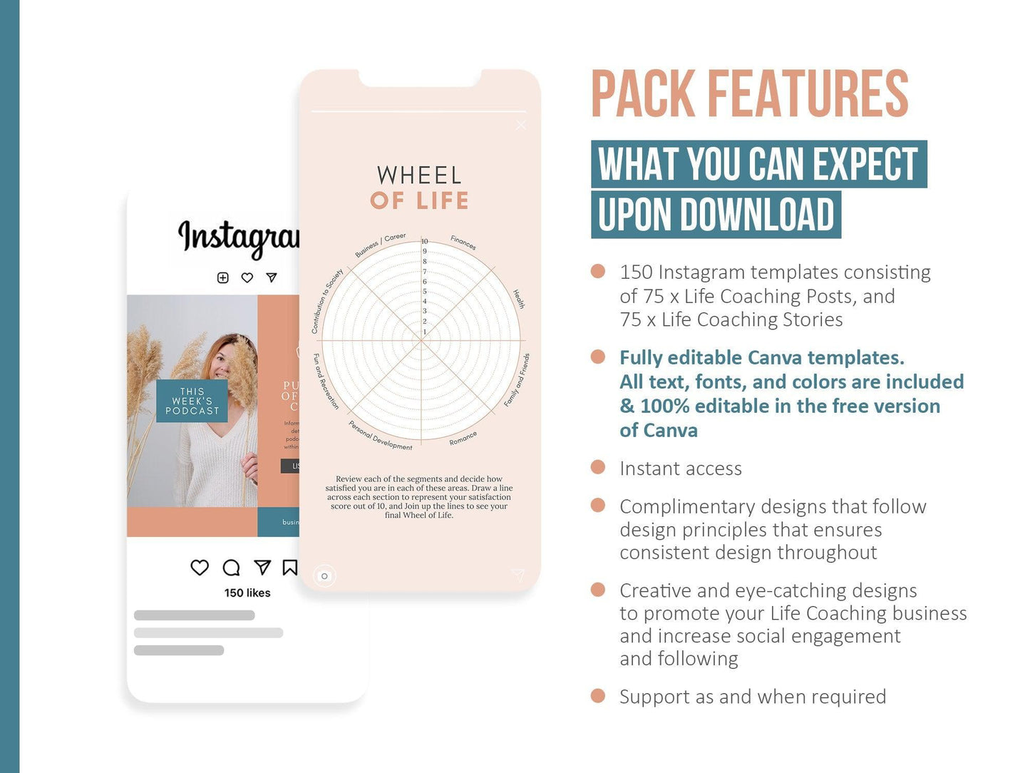 150 Life Coach Instagram Templates For Social Media (teal)