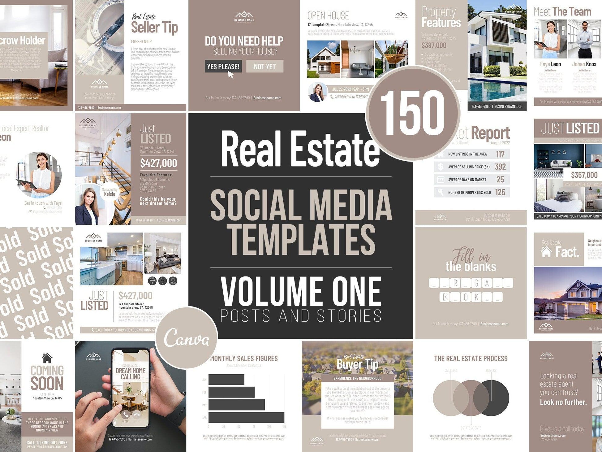 150 Real Estate Templates For Social Media (neutral)