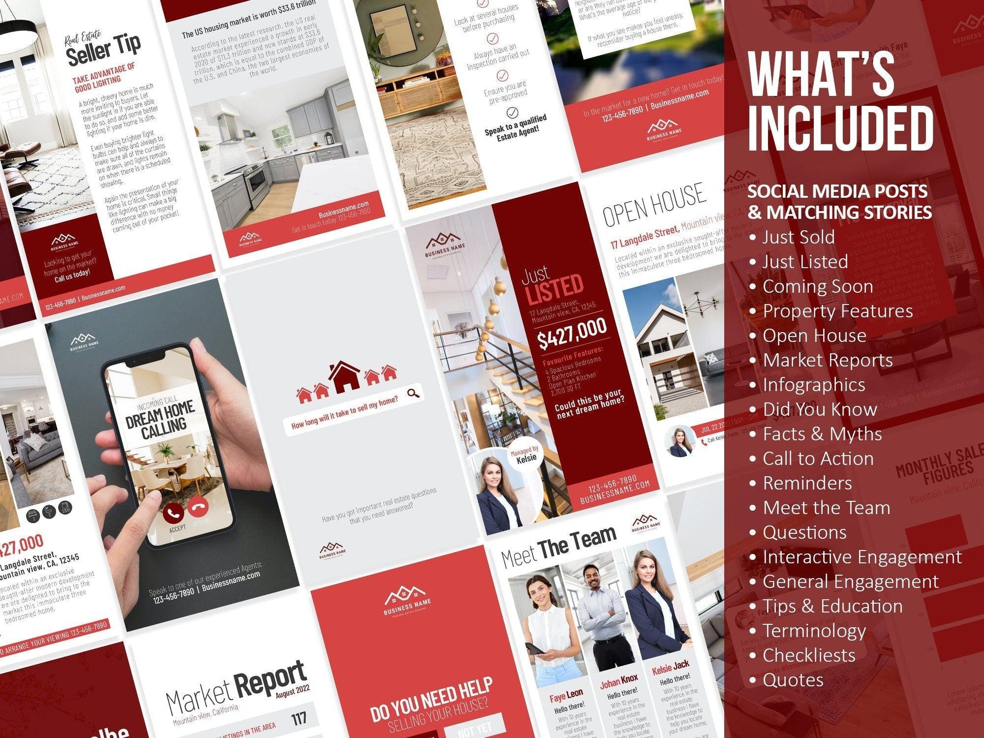 150 Real Estate Templates For Social Media (red)