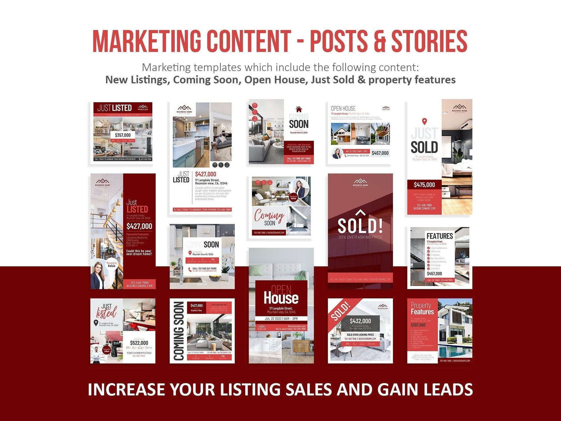 150 Real Estate Templates For Social Media (red)