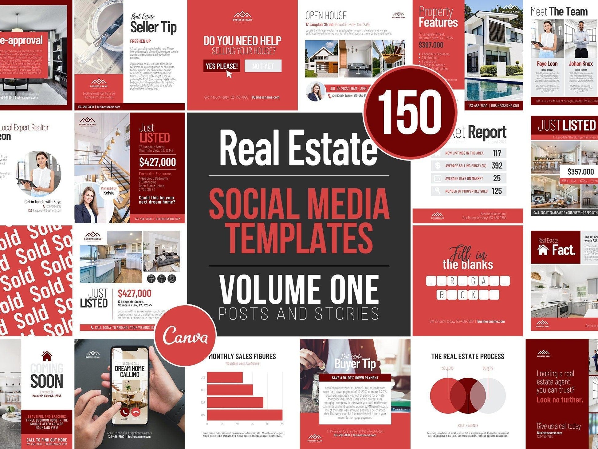 150 Real Estate Templates For Social Media (red)