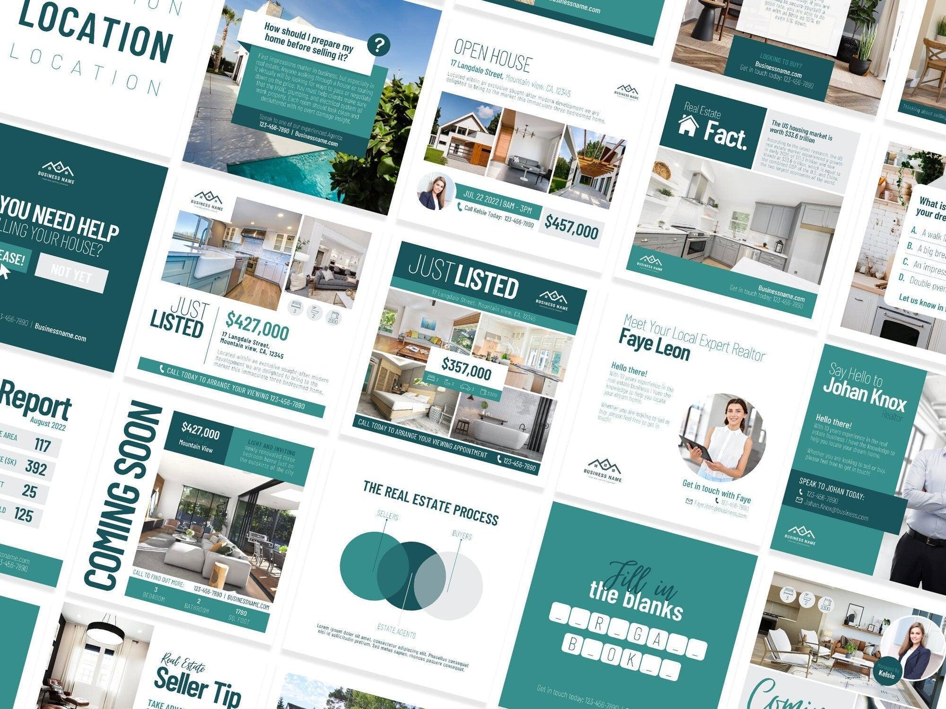 150 Real Estate Templates For Social Media (teal)