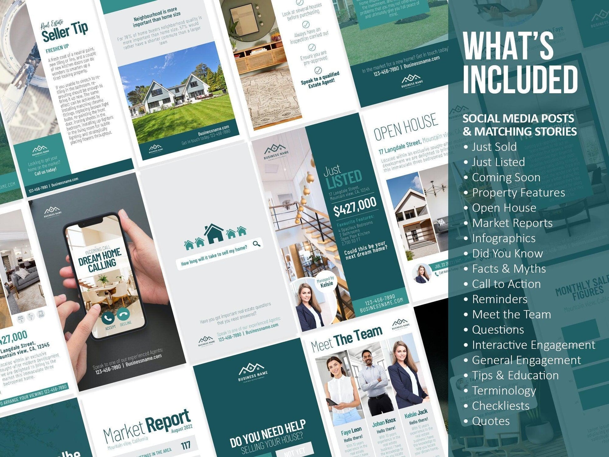 150 Real Estate Templates For Social Media (teal)